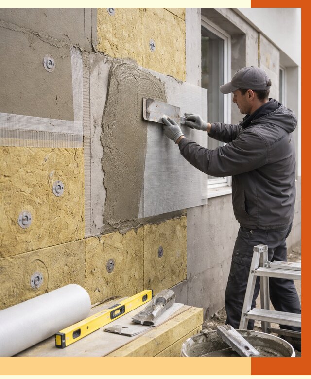 Утепление фасада под штукатурку в Богородицке от 4488 руб/м2 — монтаж пенопластом и минватой | ТепломастерБгд