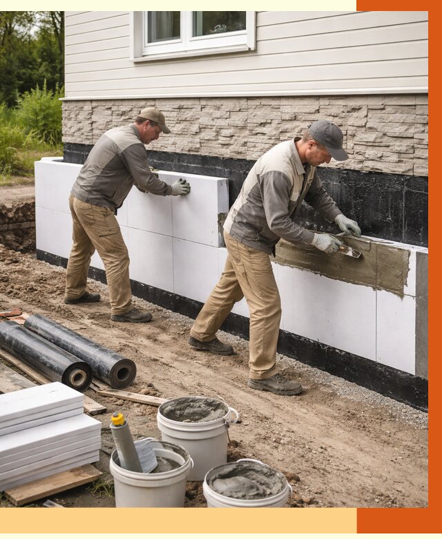 Утепление фундамента снаружи в Богородицке от 4488 руб. за м² | ТепломастерБгд