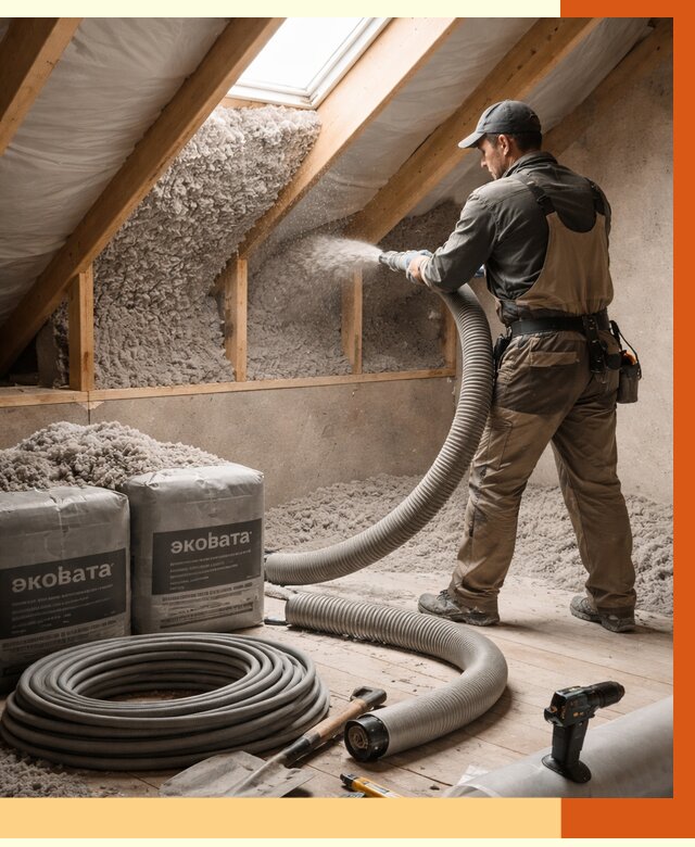 Утепление мансарды эковатой в Богородицке от 2351 руб/м2 — монтаж, задувка, цена | ТепломастерБгд
