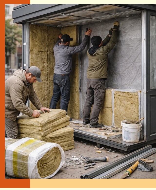 Утепление павильона шаурмы под ключ в Богородицке