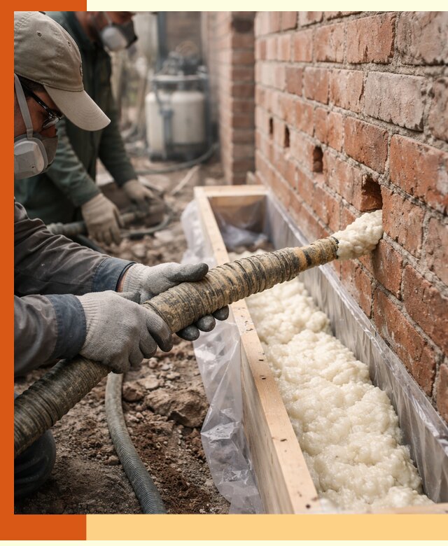 Заливка ППУ в пустоты кирпичной стены в Богородицке