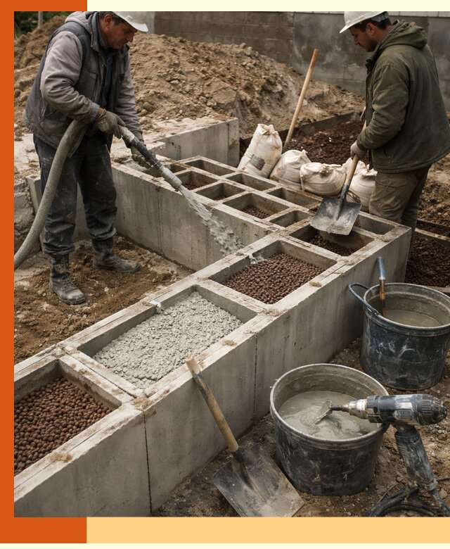 Заполнение полостей фундамента в Богородицке герметичным утеплением и повышением прочности